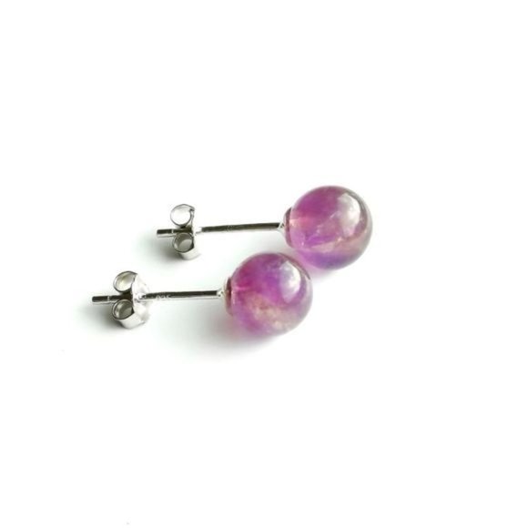 no brand Jewelry - New Sterling silver rock amethyst ball earrings